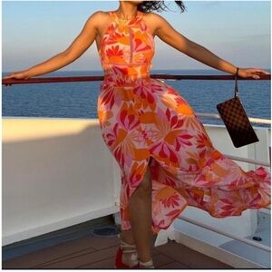 Anthropologie Pink and Orange High Low Dress